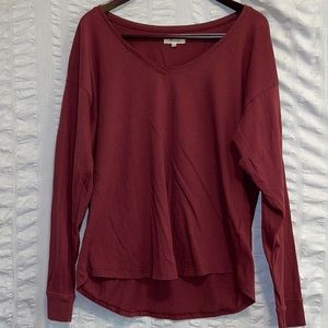 Madewell Vneck Maroon Long Sleeve Top